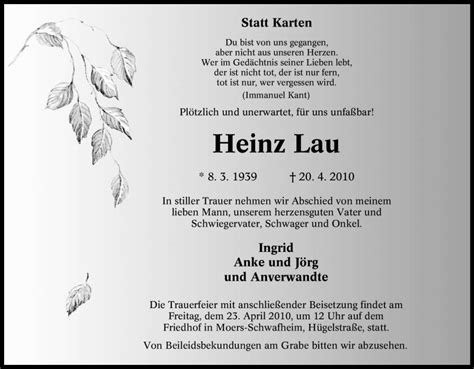 Traueranzeigen Von Heinz Lau Trauer In NRW De