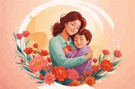 Premium Vector Mothers Day Happy Mother Hugging Illustration