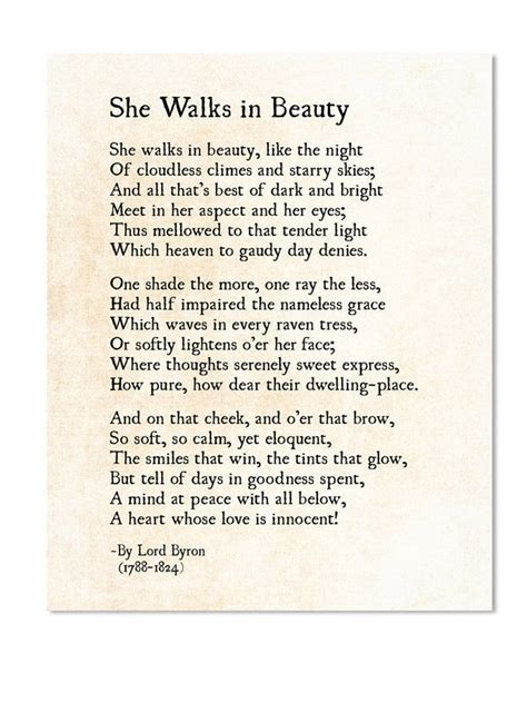 She Walks In Beauty Lord Byron Poem Love Poem Print Poetry Art Print