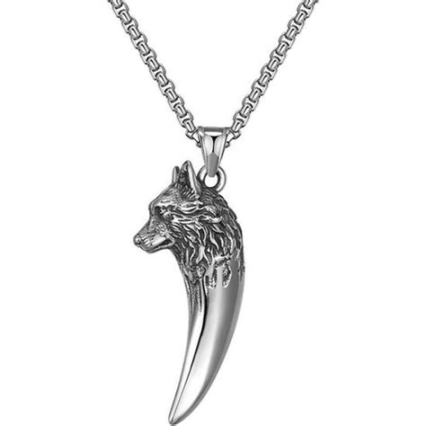 Collier pendentif dent de loup tête de loup pour hommes collier en