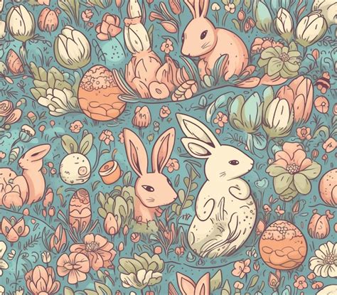 Premium Ai Image A Seamless Pattern With Rabbits And Eggs