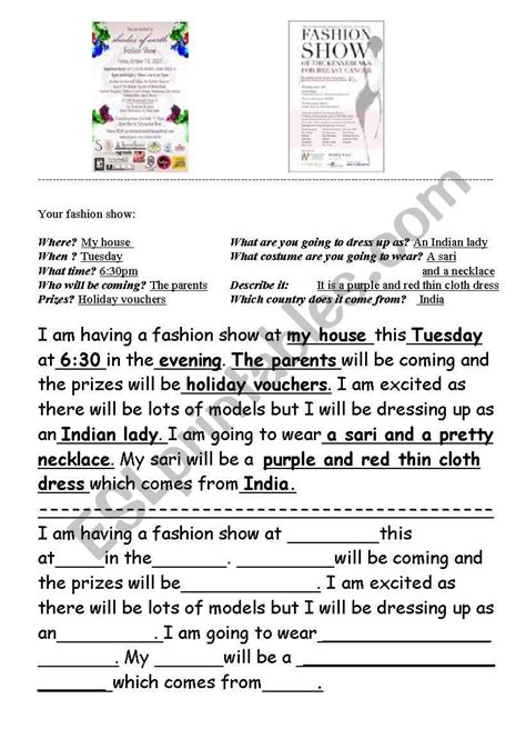 Invitation To A Fashion Show Esl Worksheet By Huangjason