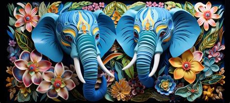 Premium AI Image There Are Two Blue Elephants With Tusks Standing In