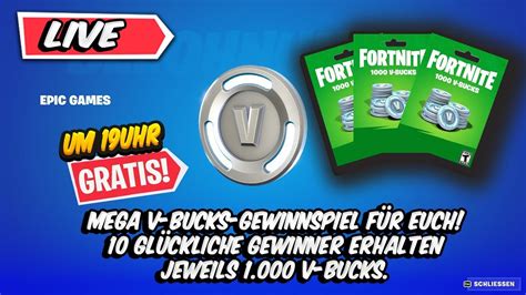 LIVE Fortnite V Bucks Gewinnspiel 10 Glückliche Gewinner YouTube