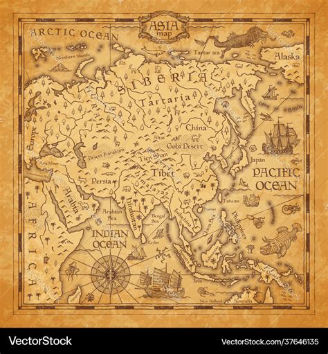 Vintage map asia ancient parchment Royalty Free Vector Image