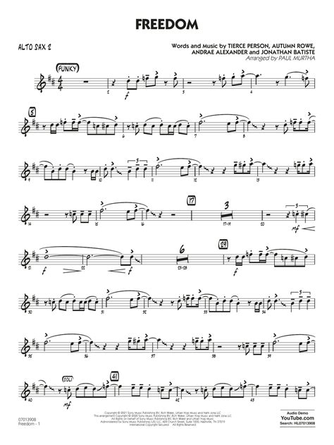 Freedom Arr Paul Murtha Alto Sax 2 Partitions Jon Batiste Jazz