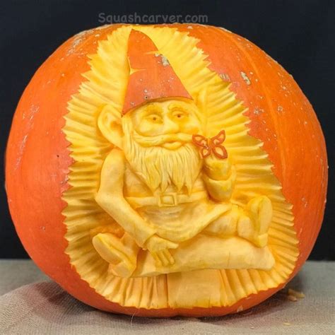 Whimsical Gnome And Butterfly Pumpkin Sculpture