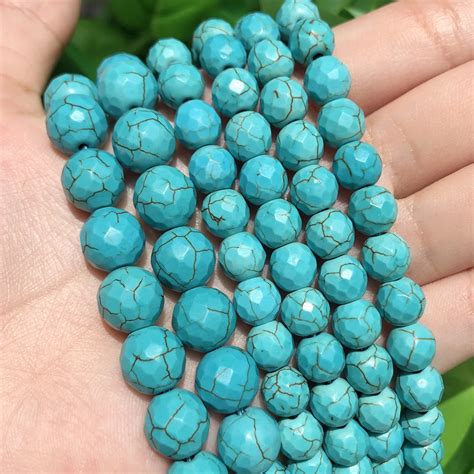 Natural Beads Faceted Turquoises Howlite Round Stone Bead For Jewelry