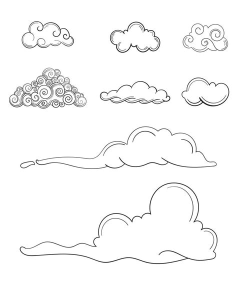 Vector Set Clouds Of Various Shapes In Hand Drawn Style Elements For