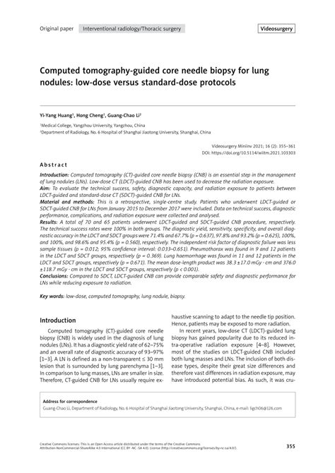 Pdf Computed Tomography Guided Core Needle Biopsy For Lung Nodules