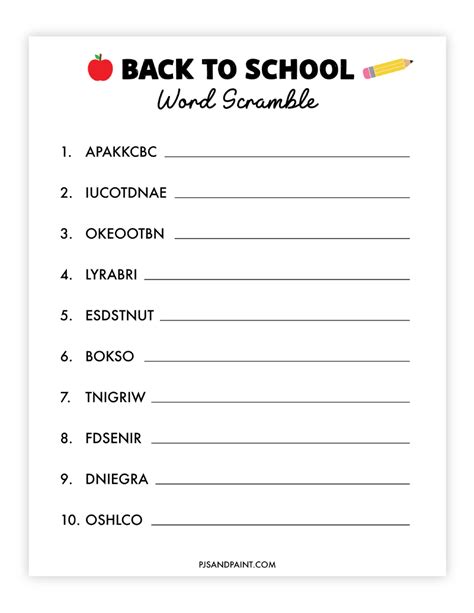 Free Printable Back To School Word Scramble Pjs And Paint