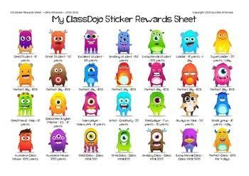 My ClassDojo Stickers Rewards Sheet | Class dojo, Class dojo rewards, Dojo rewards