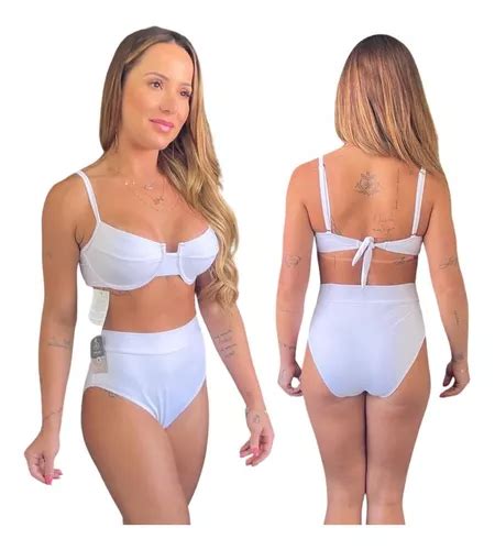 Biquini Retrô C Bojo Calcinha Hotpants Branco Cintura Alta Frete Grátis