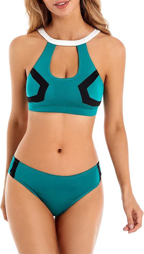 Lofeery Deku Bikini Midoriya Izuku Traje de baño Uraraka Ochako Traje de baño Halter parte