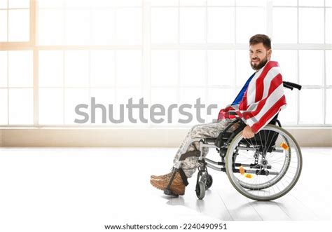 Young Soldier Wheelchair Usa Flag Home Stock Photo 2240490951