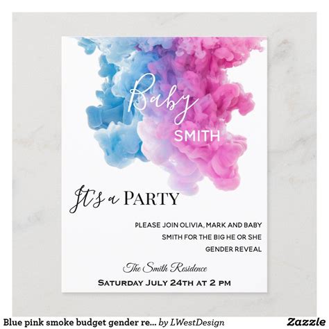 Blue Pink Smoke Budget Gender Reveal Invitation Zazzle In