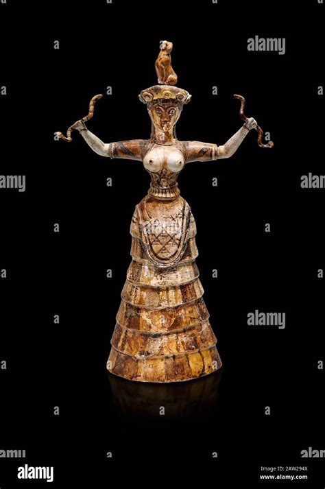 Minoan Snake Goddess Statue Arms Raised Holding 2 Snakes From The