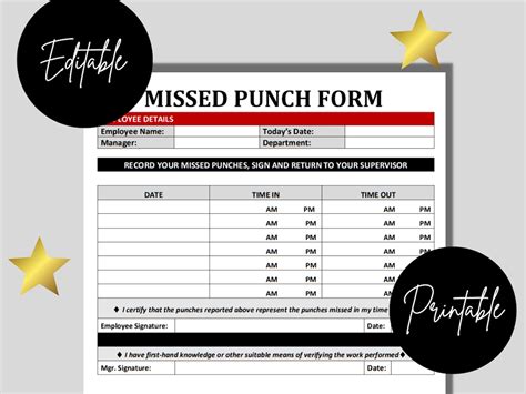 Missed Punch Form Payroll Administrative Forms Human Etsy