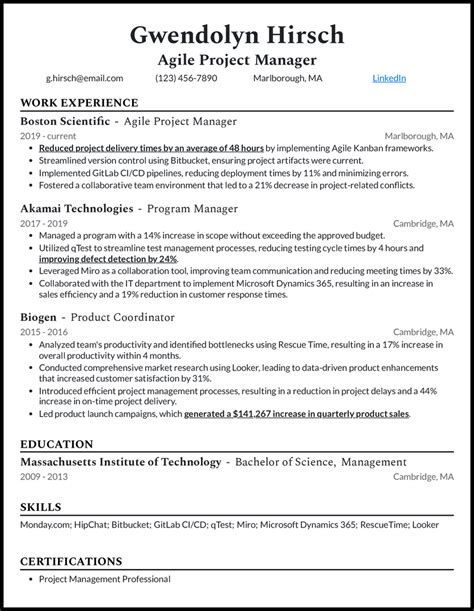 5 Agile Project Manager Resume Examples Complete Guide