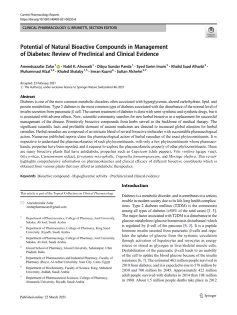 Pdf Potential Of Natural Bioactive Compounds In Management Of Diabetes Review Of Preclinical