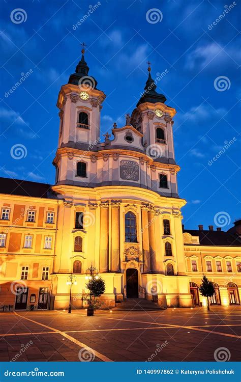 EGER, HUNGARY - July 2nd, 2018: Minorite Church in the Central Square on the Town of Eger ...