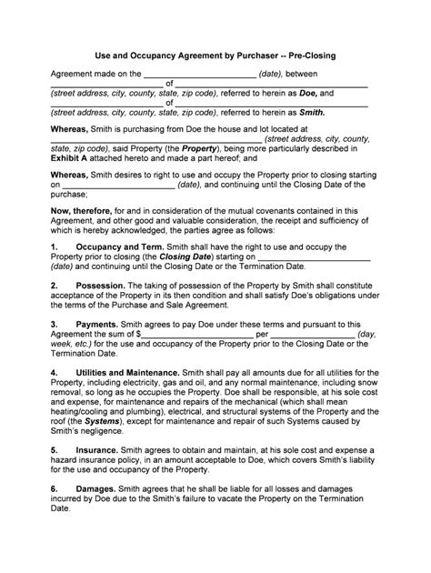 Occupancy Agreement Form Fill And Sign Printable Template Online Us