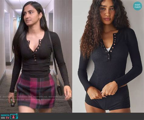 WornOnTV Belas Black Henley Top And Pink Plaid Skirt On The Sex Lives