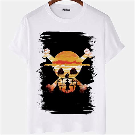 Camiseta Masculina Sombra Luffy Caveira Pirata Arte Camisa Blusa Branca