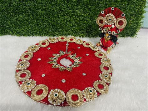 Designer Red Laddu Gopal Dress With Pagdi Kridham