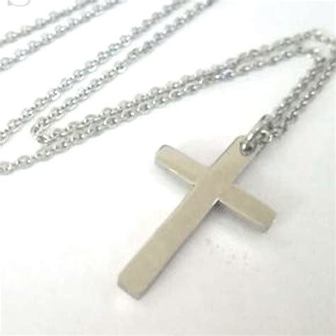 Mens Silver Cross Necklace Stainless Steel Cross Necklace Etsy