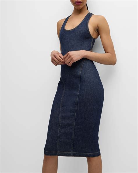 Alaia Stretch Denim Midi Dress With Open Back Neiman Marcus