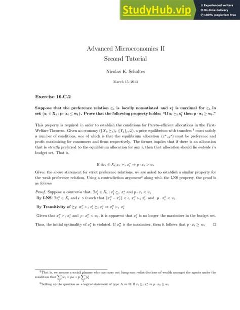 Advanced Microeconomics Ii Problem Set 2 Pdf