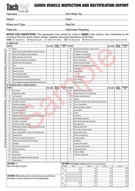 Hgv Inspectin Sheet Ireland Template Trailer Inspection Pad Ward