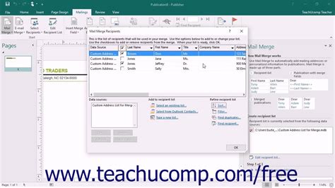 Publisher 2016 Tutorial Selecting Recipients Microsoft Training Youtube