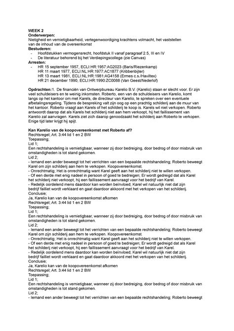 Inleiding Privaatrecht Opdrachten Week Week Onderwerpen