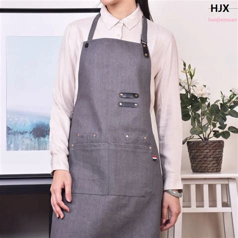 New Cotton Denim Apron For Woman Man Kitchen Cooking Baking Aprons With Pockets Bib Coffee Shop