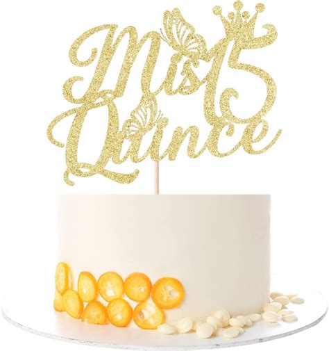 Kaoenla Mis Quince 15 Cake Topper Glitter Gold Happy 15th