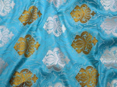 Turquoise Blue Brocade Fabric Banarasi Brocade Fabric By The Etsy