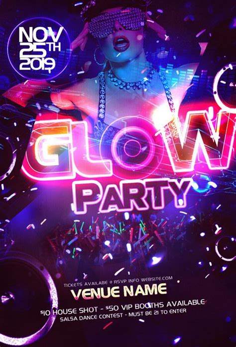 Party Flyer Template Psd Neon Glow