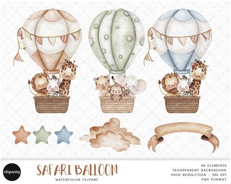 Safari Hot Air Balloon Clipart MasterBundles