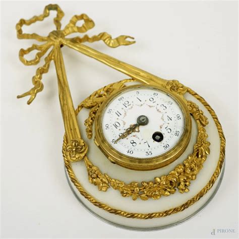 Piccolo Orologio Da Parete In Bronzo Dorato E Marmo Bianco Francia