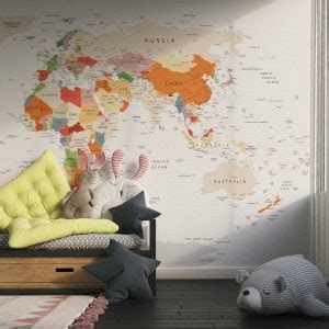 Colorful World Map Wallpaper Large World Map Wallpaper Wall Mural Self