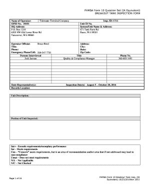 Fillable Online Phmsa Form Question Set Ia Equivalent Breakout