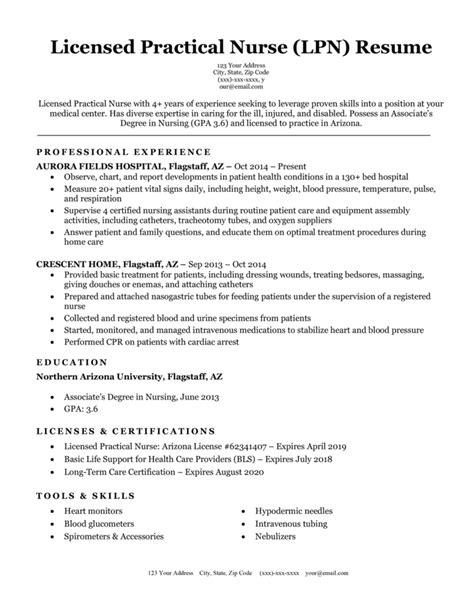 Licensed Practical Nurse Lpn Resume Sample And Writing Tips Rc