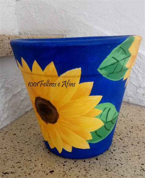 Vaso cerâmica pintado Girassol