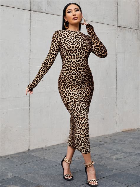 Shein Sxy Vestido Ajustado Con Estampado De Leopardo De Espalda Abierta