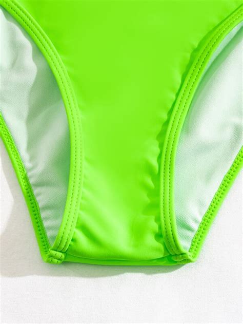 Shein Swim Vcay Conjunto De Bikini Verde Ne N Top De Un Hombro Y