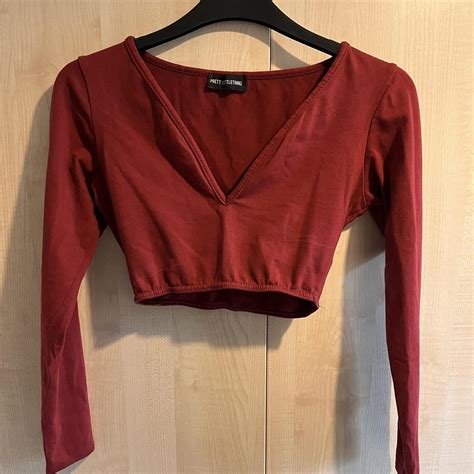 Burgundy Crop Top Long Sleeves Like New Please Depop