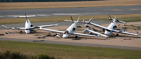 A Small Airport Scene Featuring Light Aircraft Flipped Upside Down