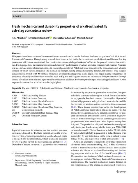 Pdf Fresh Mechanical And Durability Properties Of Alkali Activated